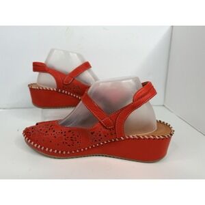 Spring Step Orange Leather Wedge Sandals EU 40 Floral Cutout Comfort